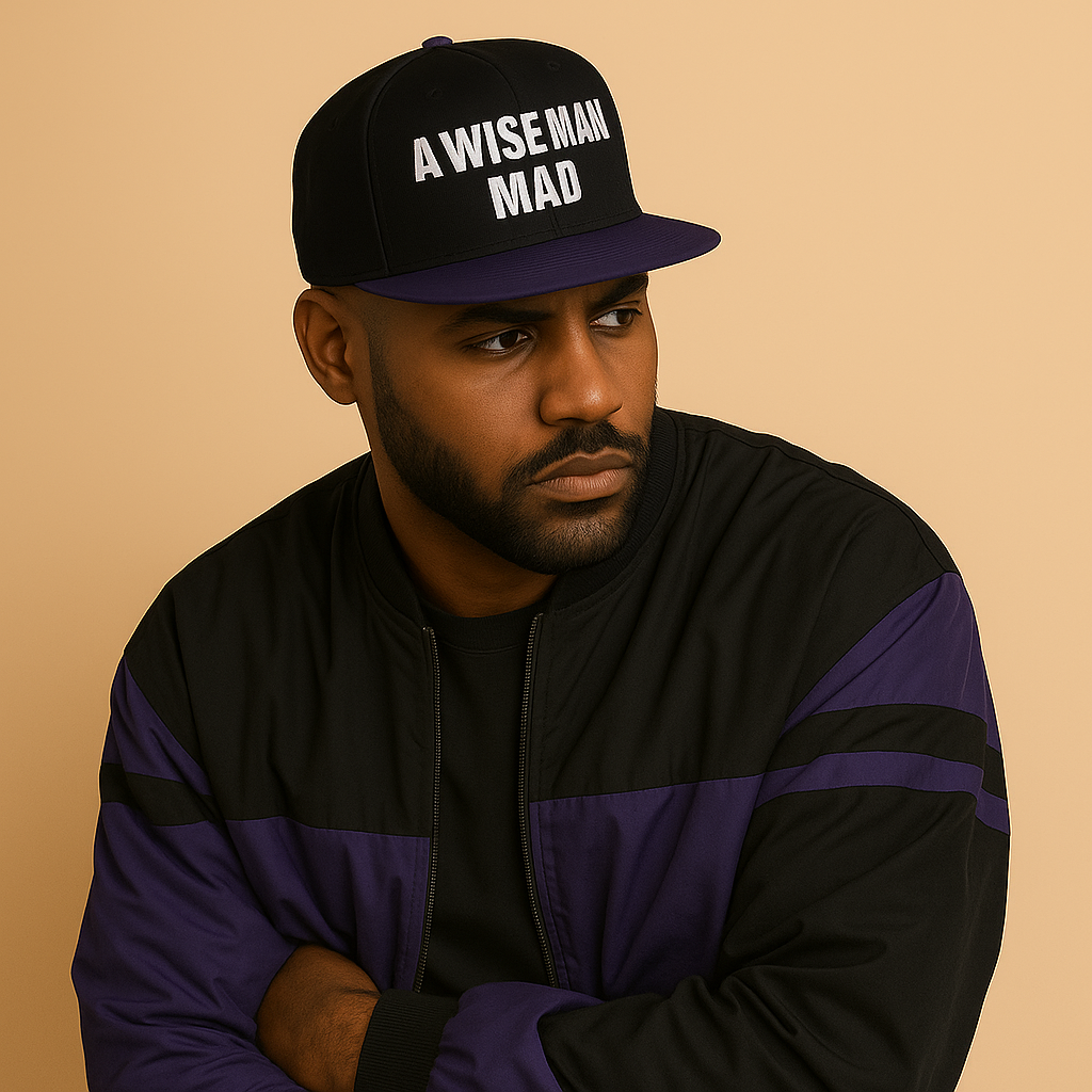 A Wise Man Mad Snapback Hat – Black crown and Royal Purple Limited Edition Snapback