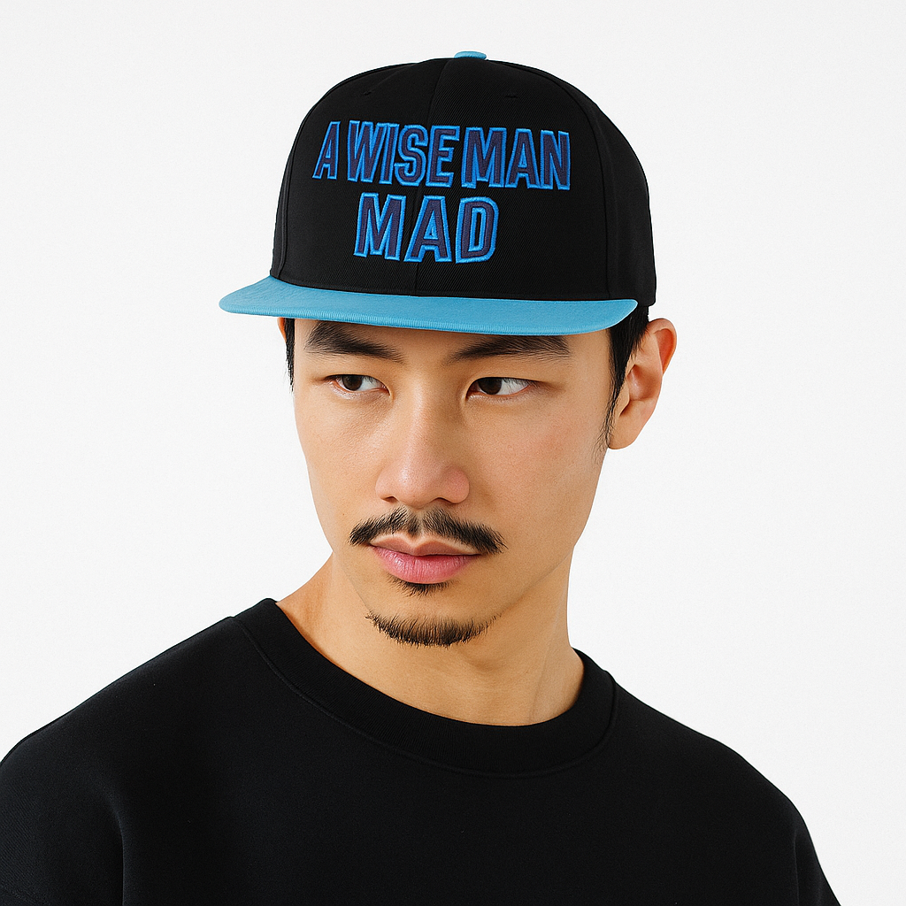 A Wise Man Mad Snapback - Electric blue crown with black top Snapback