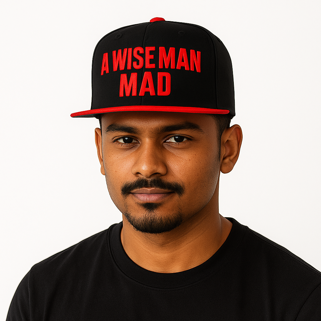A Wise Man Mad Snapback – Black crown with Scarlet red limited edition snapback