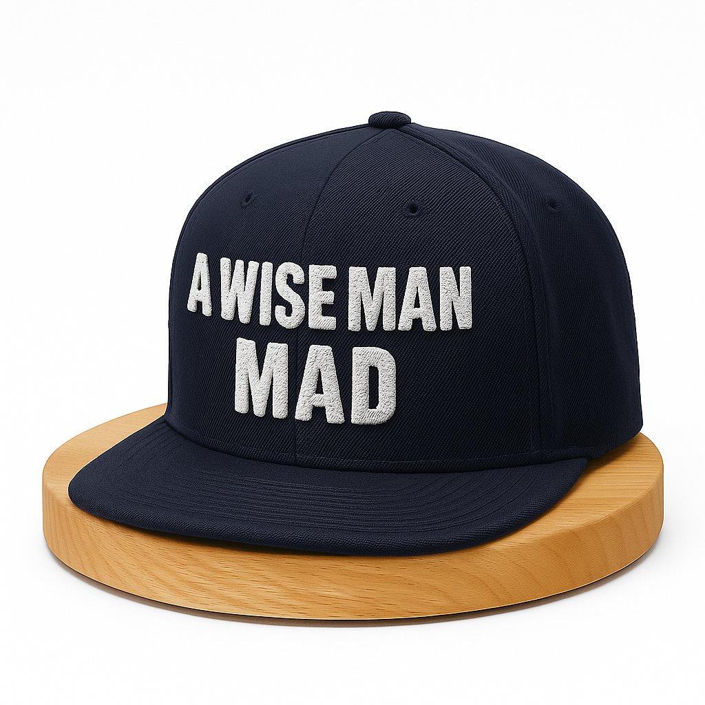 A Wise Man Mad Navy blue crown with ivory limited edition snapback