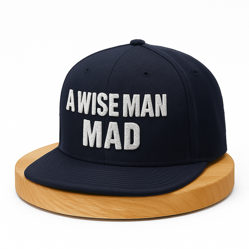 A Wise Man Mad Navy blue crown with ivory limited edition snapback