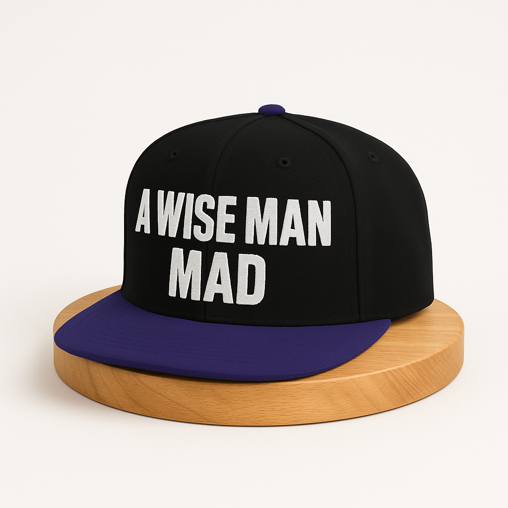A Wise Man Mad Snapback Hat – Black crown and Royal Purple Limited Edition Snapback
