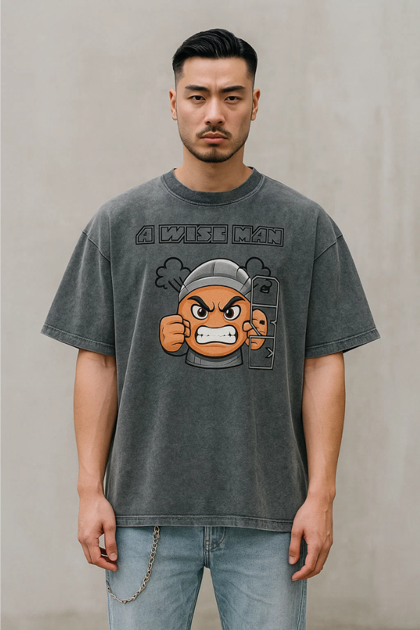 A Wise man mad - Ivory - Gray Acid wash vintage luxury streetwear t-shirt for men