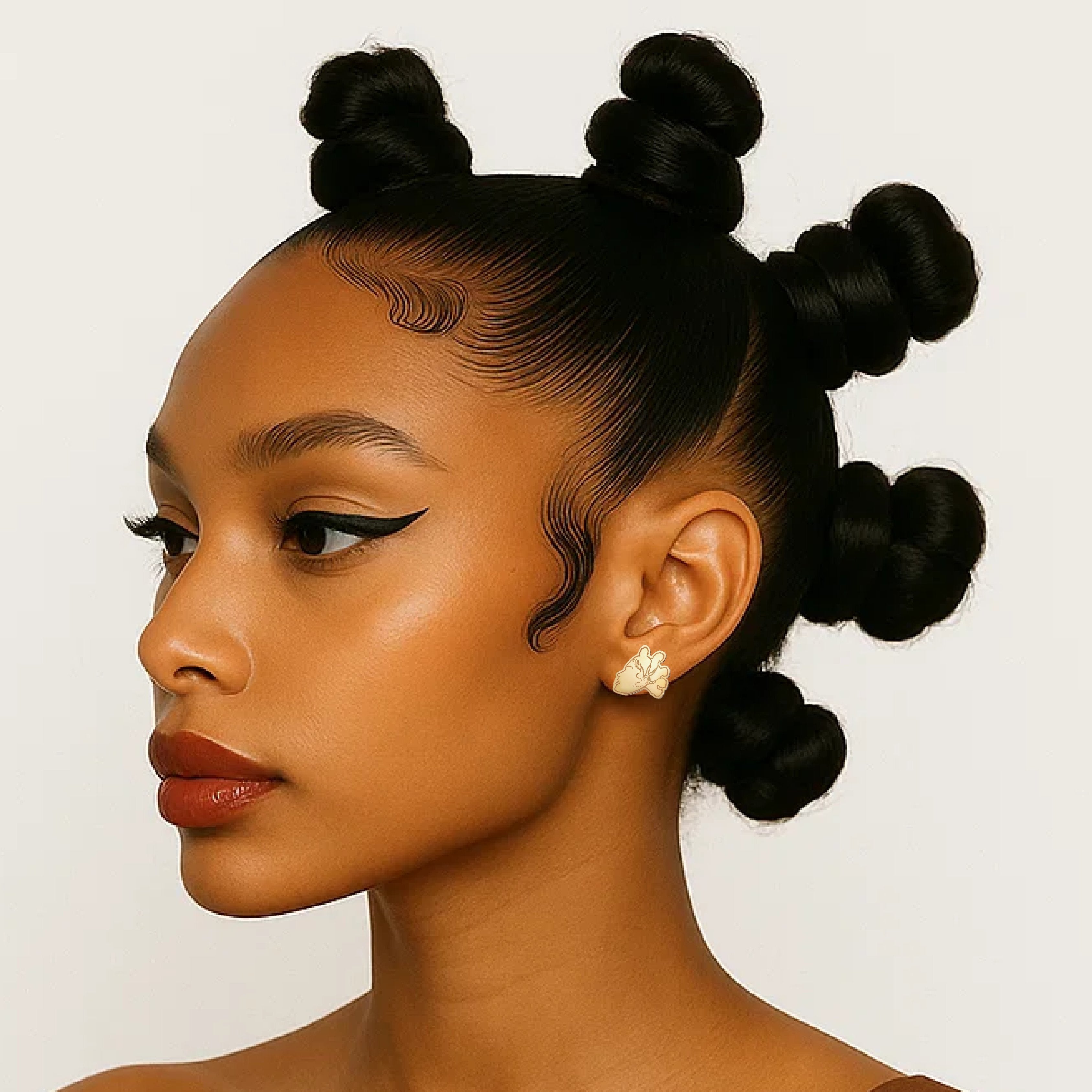 Bianca Bantu knot earrings with baby hair engraving in 18k gold plated finish