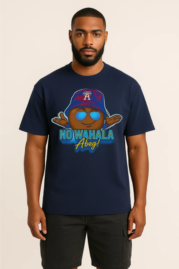 No Wahala blue T-shirt -Caramel - Blue vintage luxury streetwear t-shirt for men